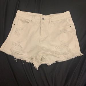 white distressed denim shorts
